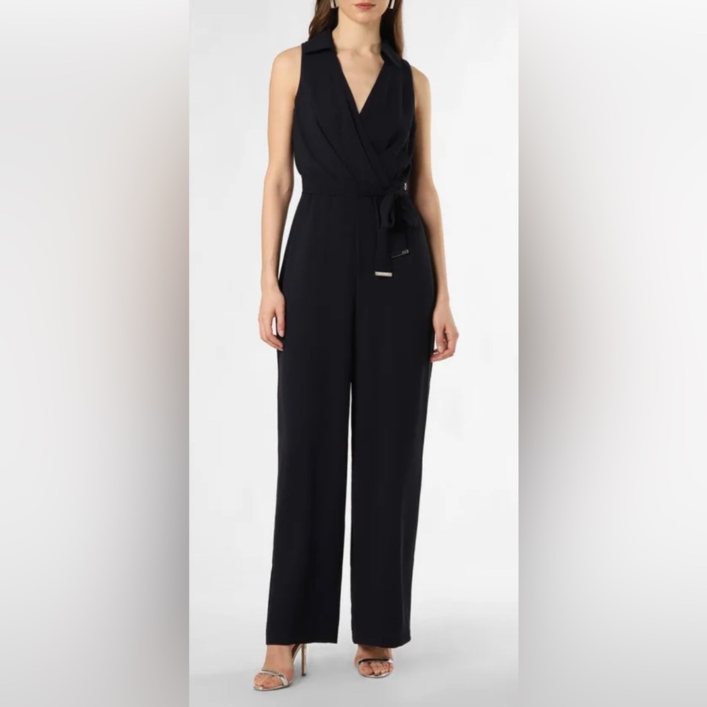 NWT DKNY Black Wrap Jumpsuit with Wide-Leg Design Size 10
